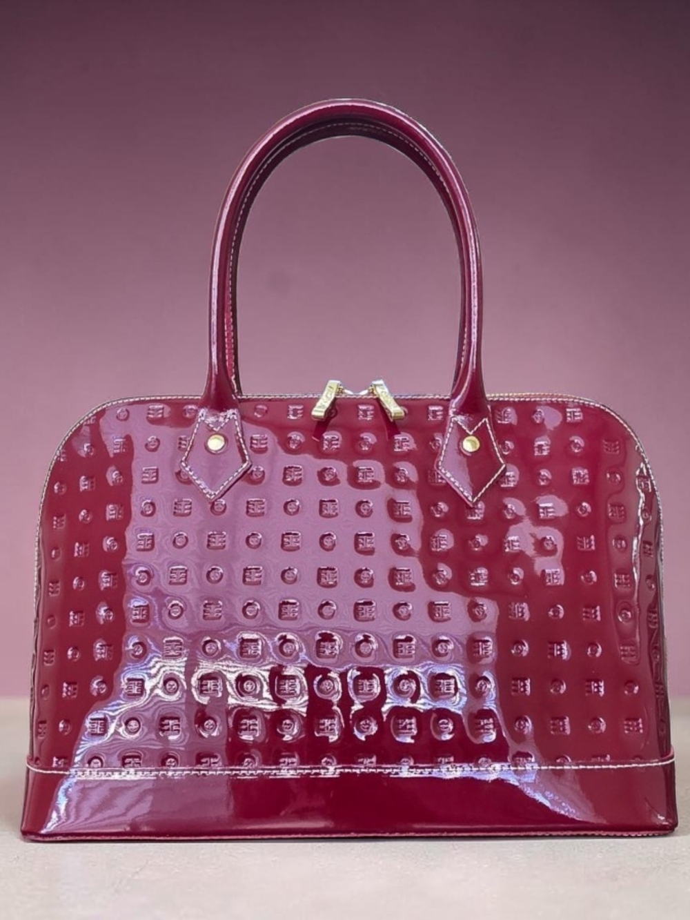 Arcadia Italian Patent Leather Burgundy Satchel Bag